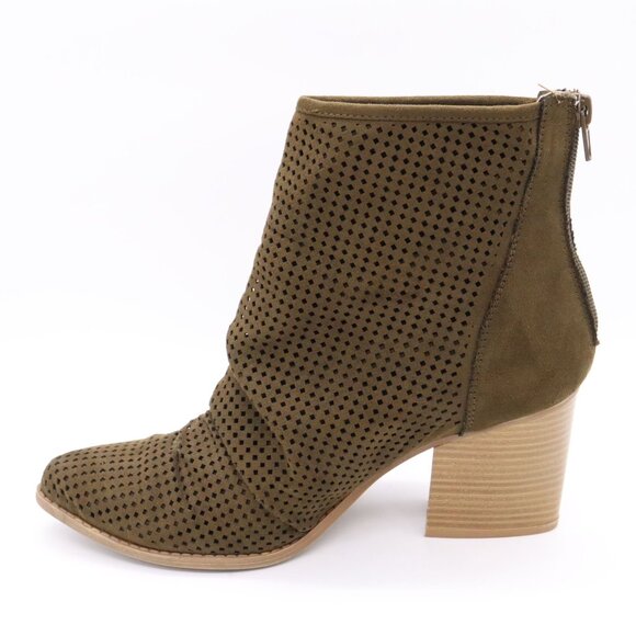 Kaari Blue FRANKIE Olive Green Perforated Ankle Boots Women 8 Slouchy Booties - Picture 4 of 13